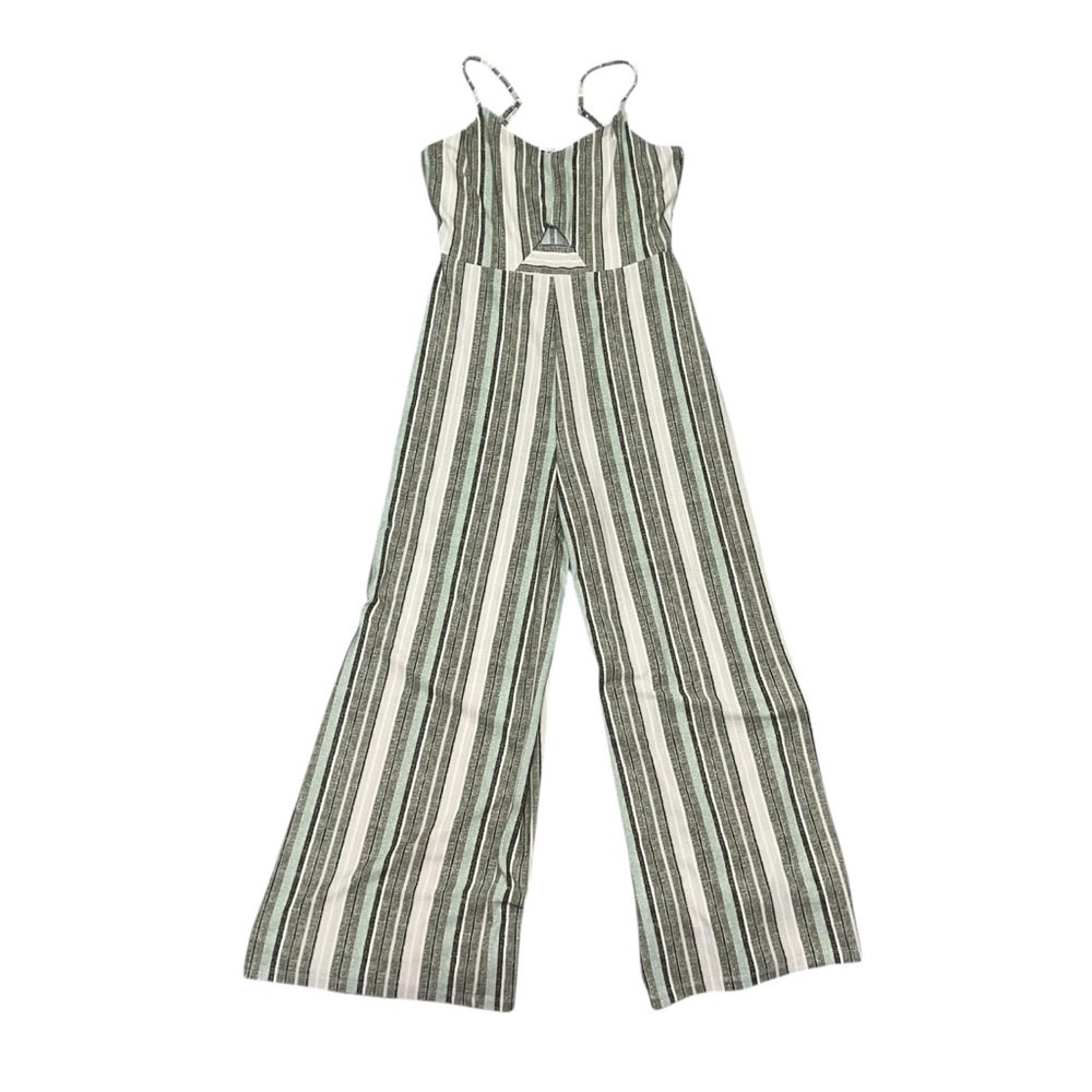 Ardene Green Striped Wide Leg Jumpsuit Size Medium Boho Stretchy Flowy Airy Cute
